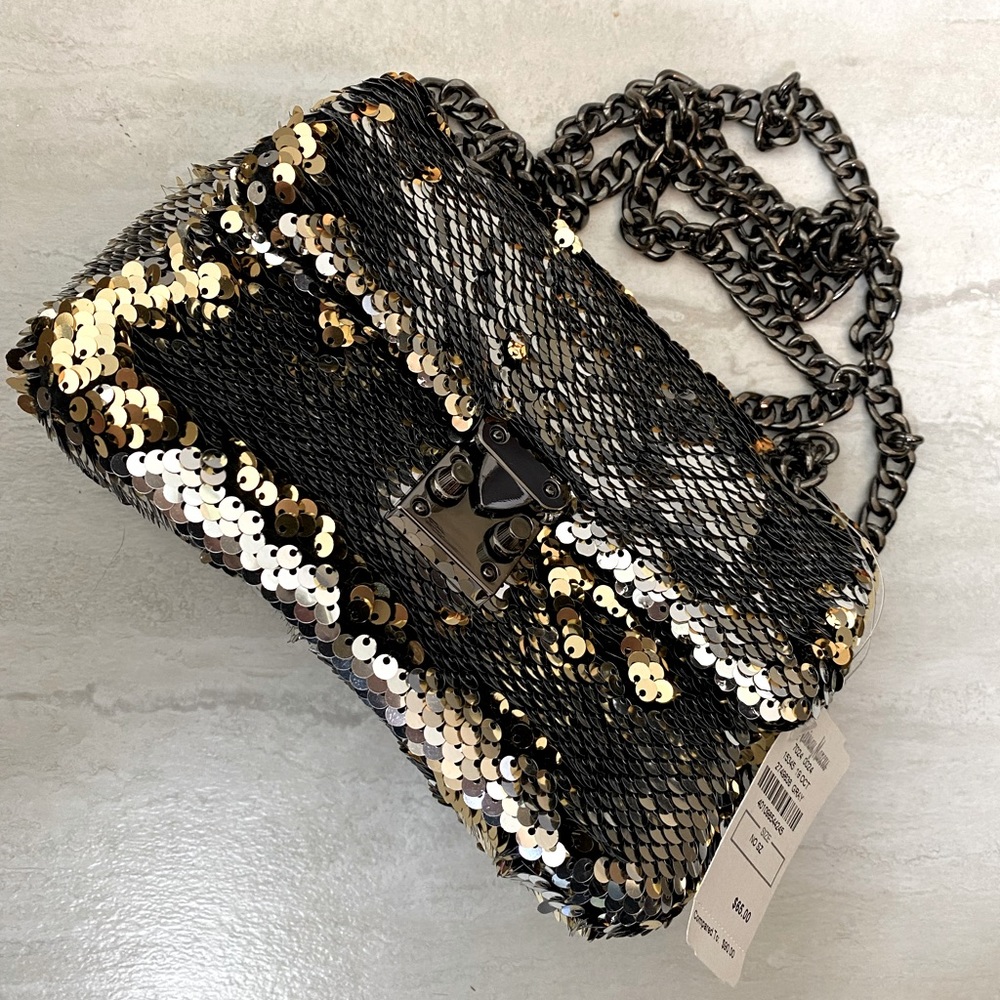 Kelsi Dagger sequin gold black silver crossbody evening bag new with tags